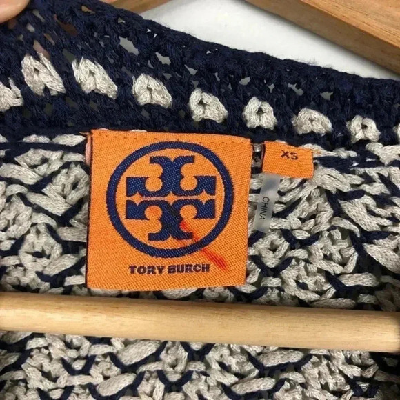 Tory Burch Sweater Crochet Knit Pullover Chevron Boho Chic Luxury Designer XS - Picture 2 of 5